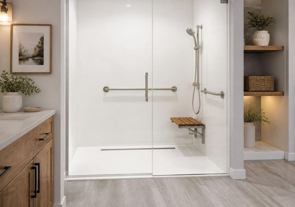 Waterproof tile flooring in a wet room