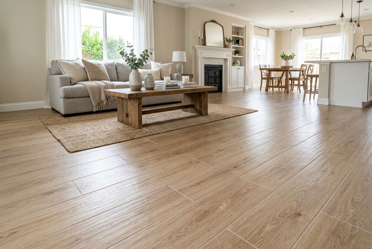 Recently installed flooring in a Belding, MI home