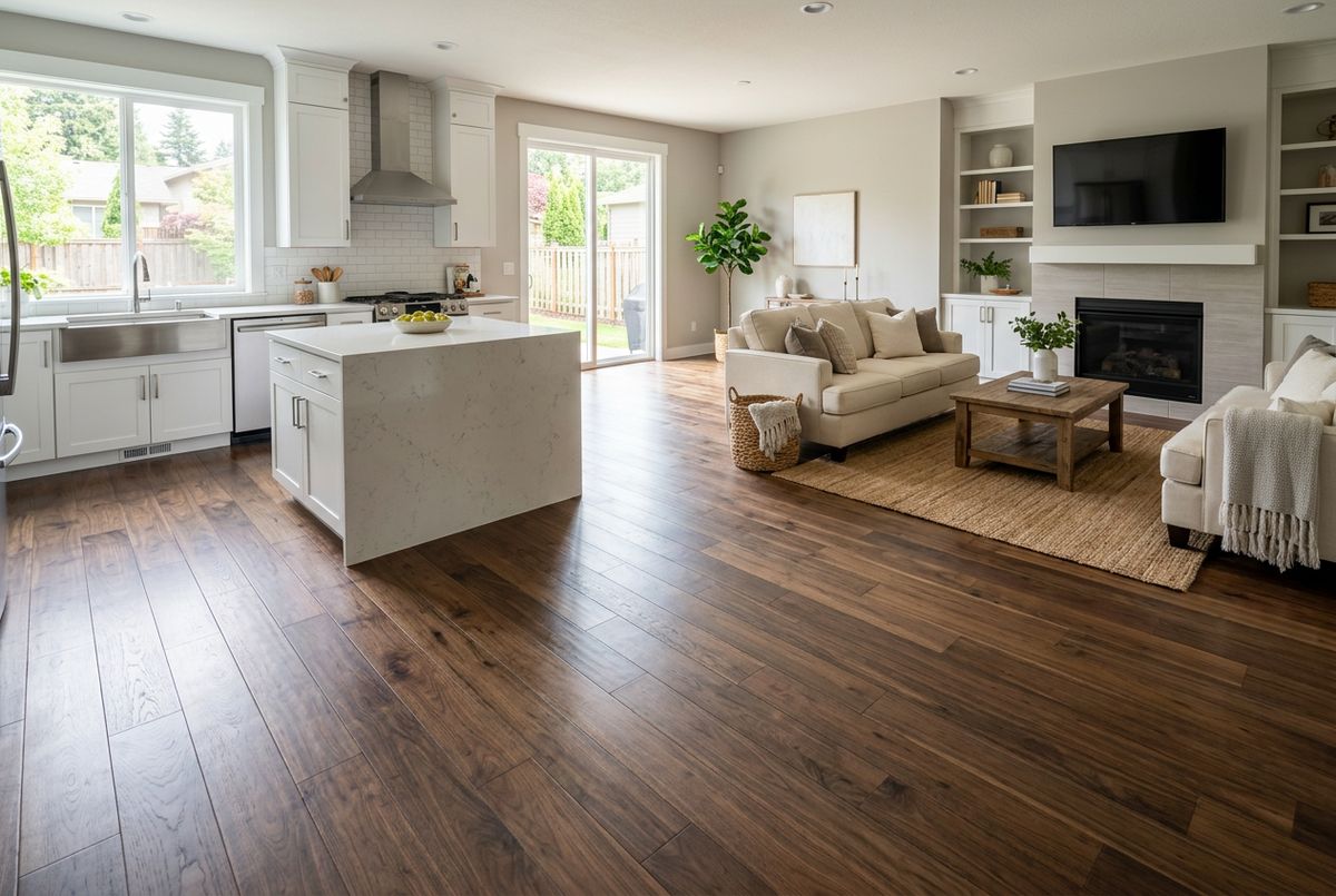 Newly installed flooring in a home in Clark County