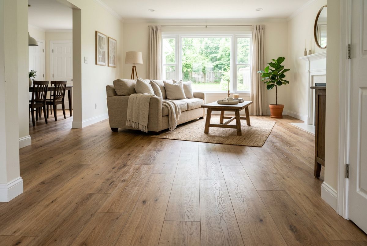 Newly installed flooring in a home in Delaware County