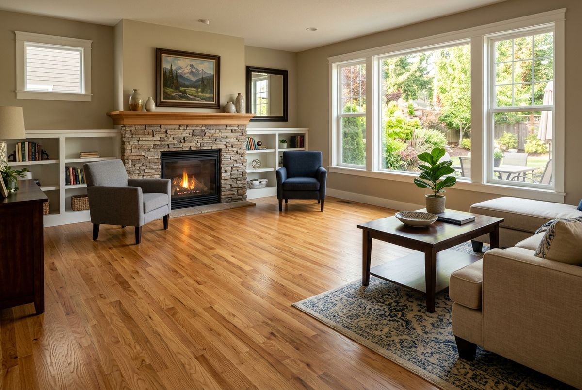 Recently installed flooring in a East Village, IA home